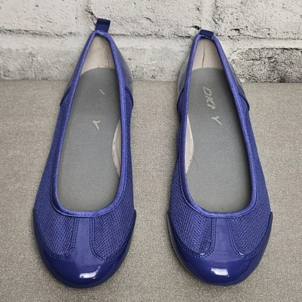 DKNY Blue Mesh Ballet Flats Sporty Logo Slip On Shoes Womens Size 7